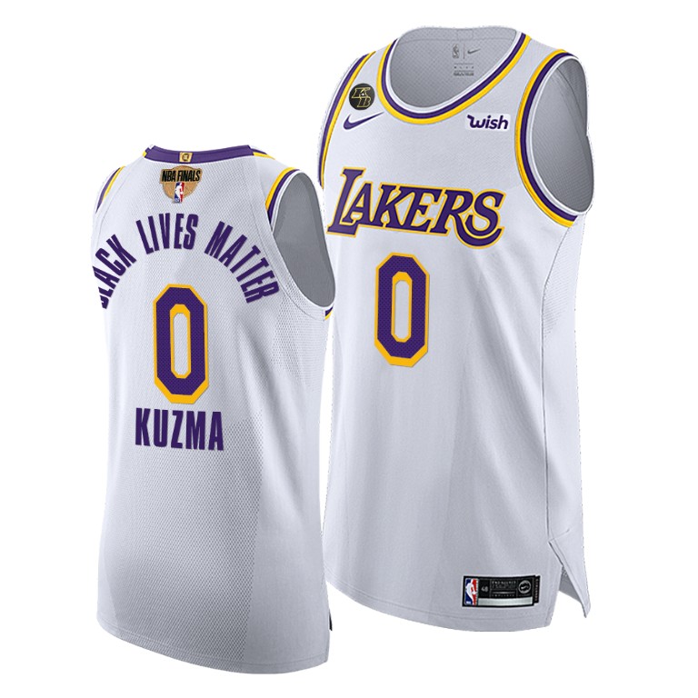 Men's Los Angeles Lakers Kyle Kuzma #0 NBA BLM Authentic 2020 G3 Finals White Basketball Jersey AQZ0283FL